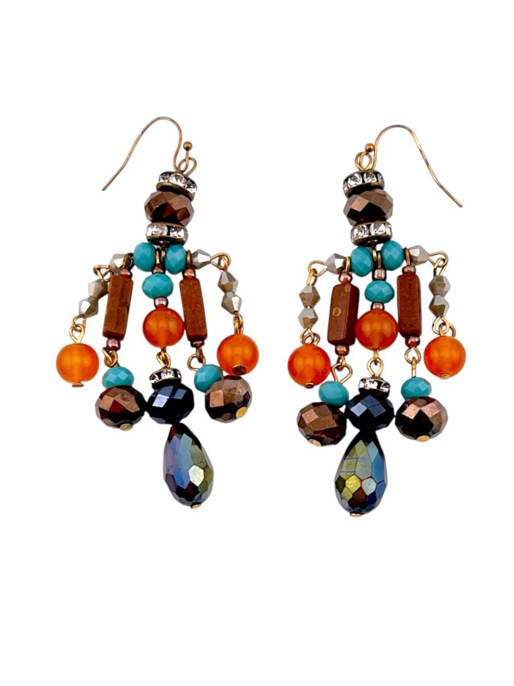 Vintage Y2K Waterfall Beaded Earrings Boho Statement Dangle 3 1/4"